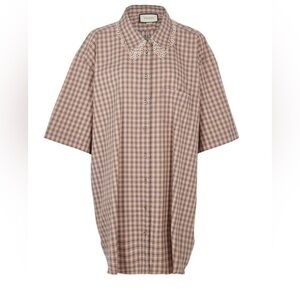 Gucci Womens Plaid Shirt Dress - Brown and Pink